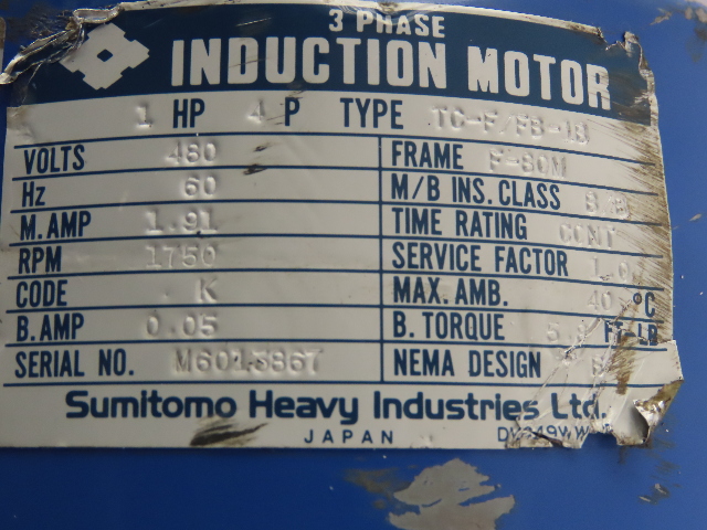 SUMITOMO CVFMS1-6185DA-B-559 Cyclo Drive Gear Motor 1 HP