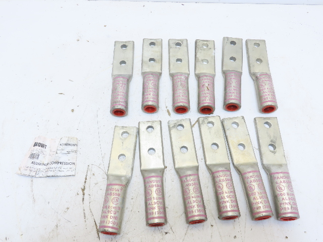 (QTY 12) Panduit LAB500-12-2 500KCMIL MCM 2-Hole 1/2"Stud Crimp Compression Lug