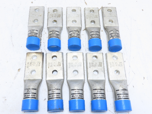 (QTY 10) ILSCO BLUA-060D2-NT 600KCMIL MCM 2-Hole1/2"Stud Crimp Compression Lug