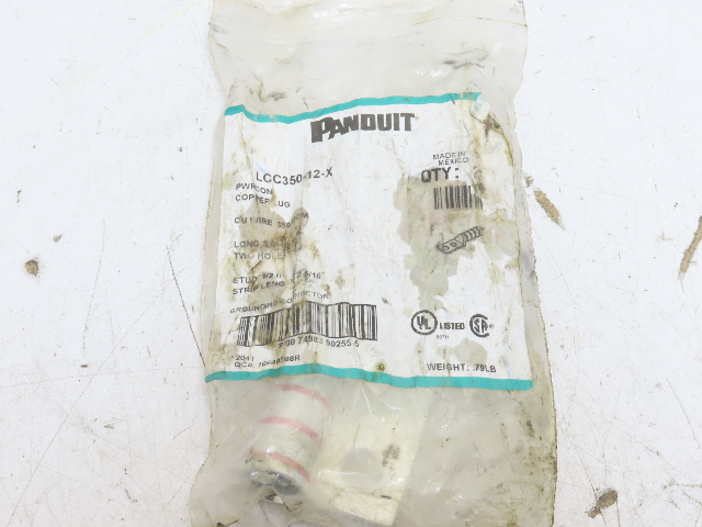 PANDUIT LCC350-12-X Compression Lug 350 KCMIL Copper 1/2" Stud 2-Hole 1pc
