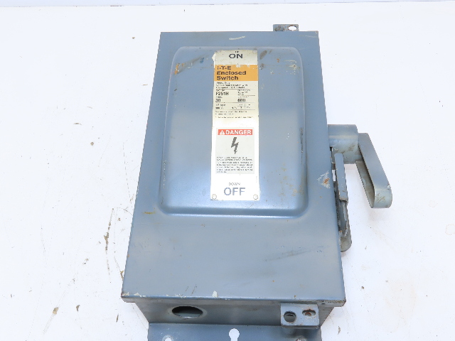 Siemens ITE F251H 30 Amp 600 Volt 1PH 2 Pole Nema 12 Fusible Disconnect Switch