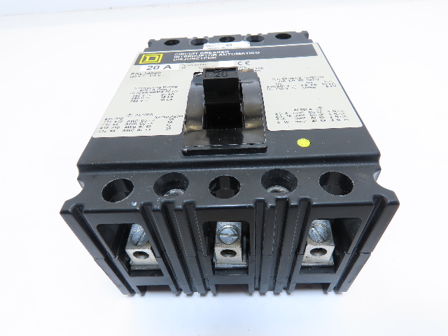 Square D FAL34020 Feed-Thru Circuit Breaker 20A 240/480V 3P 3PH Type FAL 20 Amp