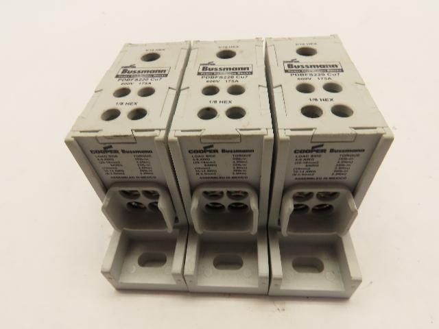 Bussmann PDBFS220 CU7 Power Distribution Block 175Amp 600V Lot Of 3