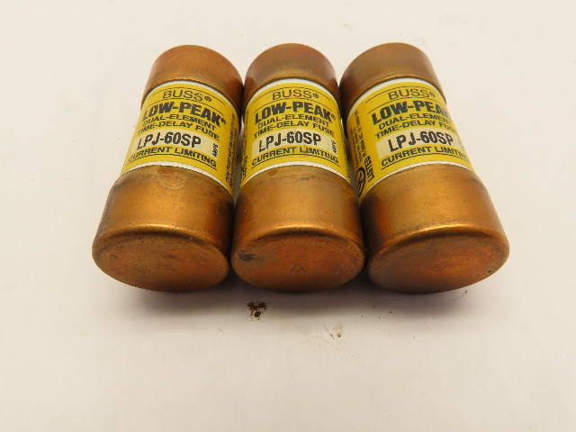 Buss LPJ-60SP LPJ60SP Lot of 3 Time Delay Fuses 60A 600VAC/300VDC max