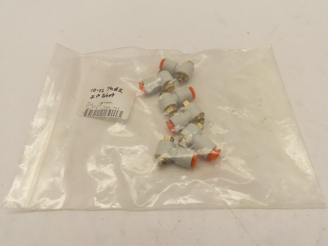 (Lot of 6) SMC KQ2L08-00 PUSH TO CONNECT 90deg ELBOW 10/32thrd  1/4" TUBE