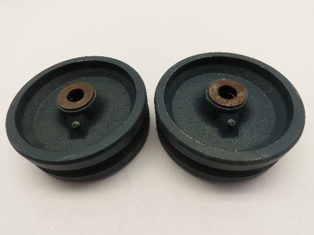 lot of 2 6" x 2" Cast Iron V-Groove Wheel w/ Roller Bearing for Angle Iron Track