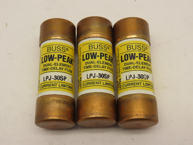 Bussmann LPJ-30SP Low-Peak Fuse Class J 30A 600VAC 300VDC Time Delay (Lot of 3)