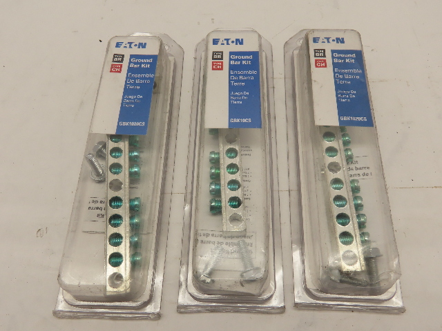 Qty-3 Eaton GBK1020CS 10 Terminal Ground Bar kits #2/0 lug  with 10 terminals
