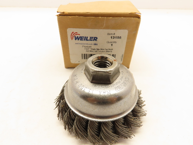 WEILER 13156 3-1/2" Single Row .023 Wire Cup Brush 5/8-11 A.H. (SRA-3) USA Made