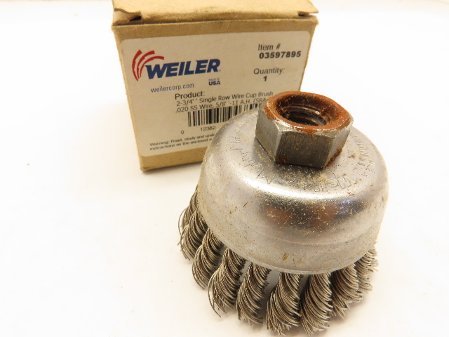 Weiler 94689 2-3/4" Cup Brush .020" Knotted Stainless Steel Wire 5/8"-11 SRA-2