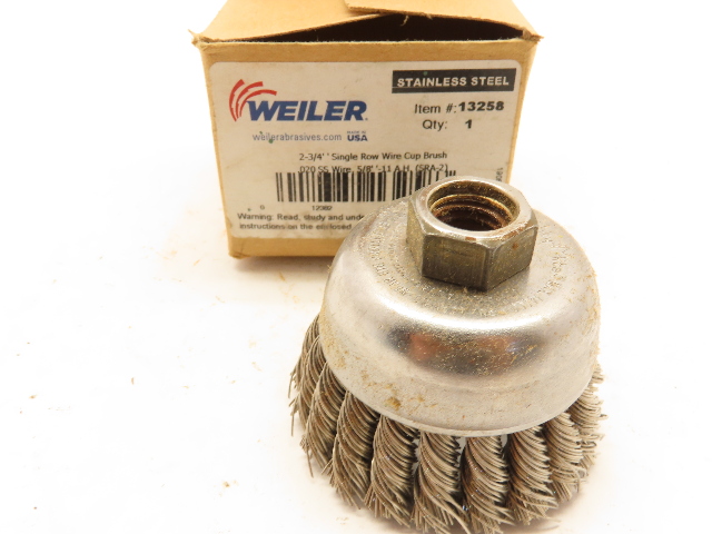 Weiler 13258 2-3/4" Single Row Knot Wire Cup Brush .020" Stainless Steel 5/8"-11