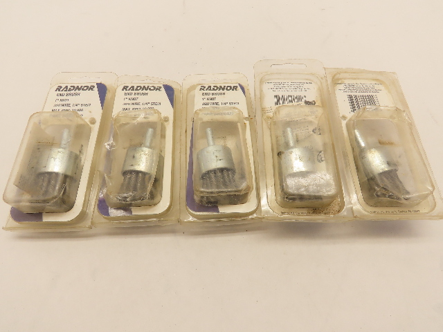 QTY 5 RADNOR End Brush 1" Knot .020 Wire 1/4" Stem MPN 64000422