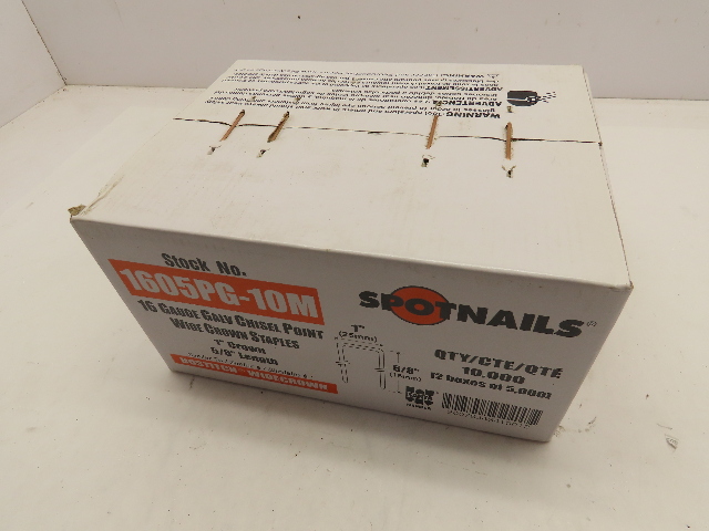 Spotnail 1605PG-10M Wide Crown Staples 16Ga Galv Chisel Point 1"Crown 5/8"Long