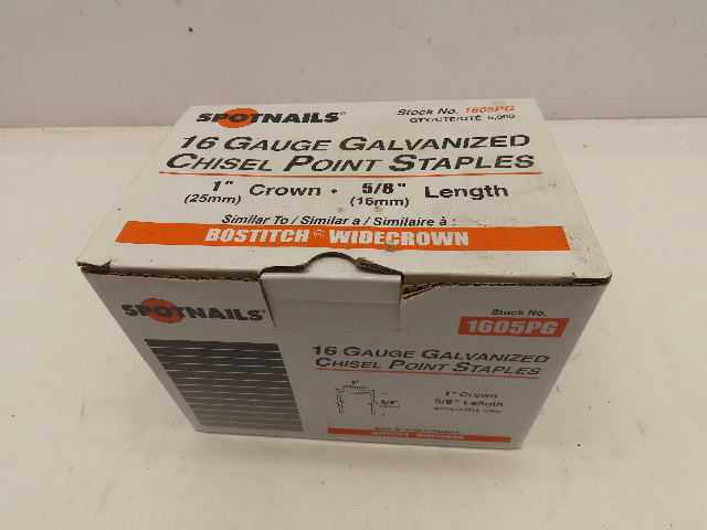Spotnail 1605PG Wide Crown Staples 16Ga Galv Chisel Point 1"Crown 5/8"Long 5000