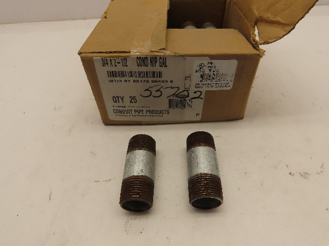 (Box of 25] 3/4 x 2-1/2 Steel Conduit Nipple Galvanized Threaded Made In Canada