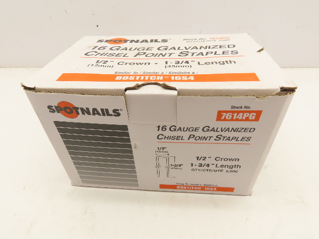 Spotnails 7614PG 16 Gauge Medium Crown Staples 1 3/4" Bostitch 16S4 Type (5000)