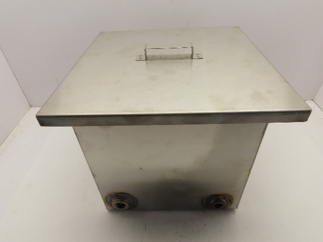 7-1/2 Gal 12"x12"x12" 18 Ga SS Open Top Tank Tub Vat w/Lid  NPT Ports