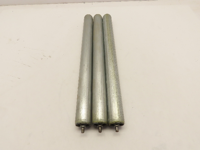 Qty 3 Hytrol Gravity Conveyor Rollers 1-3/8"OD 16"BF 1/4" Round Axle Galvanized