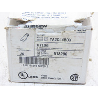 Box of 25 Burndy YA2CL4 Copper Compression Lugs One Hole 2 AWG Brown 3/8" Stud