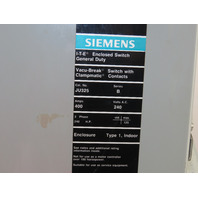 SIEMENS JU325 400 AMP NON-FUSED SAFETY DISCONNECT SWITCH 240 VAC 3P 125HP TYPE 1