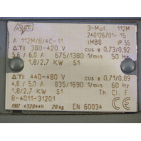 ATB 112M/8/4C-11 1.8/2.7KW 460V 3PH  835/1690RPM 112M Frame IP55 2-Speed Motor