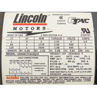 Lincoln 1HP 0-1800-3550RPM 145TC 230/460V 3PH TENV Invertor Duty Motor