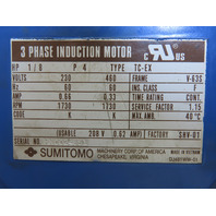 Sumitomo Cyclo CNHM01-6060A-25 Gear Drive Gearmotor 1/8HP Motor Ratio 25 70RPM