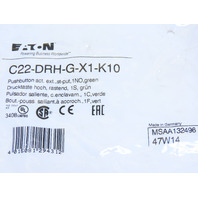 Eaton C22-DRH-G-X1-K10 Pushbutton Maintained Non-Illuminated Green Extd  X1 Etch