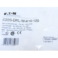 Eaton C22S-DRL-W-K10-120 Pushbutton Illuminated Maintained White Lense 120V 1NO