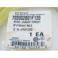Brad 703002B01F120 Micro-Change Cordset 3 Poles Male strt-Open Wire 12' Long