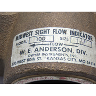 Anderson (Dwyer) 100 1 1/4"NPT Midwest Sight Glass Flow Indicator Brass