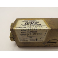 Gems 49073 FS-10798 Adjustable Flow Switch 1/2 3/8" NPT 240V N.O. 0.50 - 20 GPM
