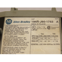 Allen Bradley 194R-J60-1753 Fusible Disconnect Switch 60A 3P 600V Handle 194R-N2