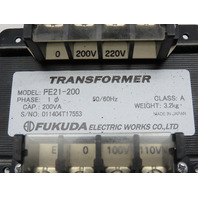 Fukuda FE21-200 Control Transformer Pri Input 200/220V Sec Output 100/110V