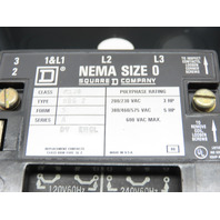 Square D 8536SBG2 Nema Size 0 Motor Starter 3-5Hp W/Enclosure 120/240V Coil