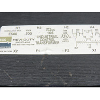 EGS E500 Hevi-Duty 220-480V Pri 110/120 Sec 50/60Hz .500 KVA Control Transformer