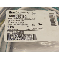 BradConnectivity 1300030100 QuickChange Receptacle 3P 1/2in NPT 8' #12 PVC Lead