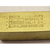 Parker C600B Hydraulic  Inline Check Valve 3/8" NPT Brass