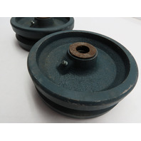 lot of 2 6" x 2" Cast Iron V-Groove Wheel w/ Roller Bearing for Angle Iron Track