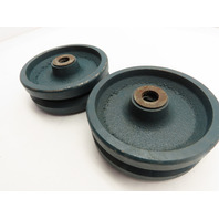 lot of 2 6" x 2" Cast Iron V-Groove Wheel w/ Roller Bearing for Angle Iron Track