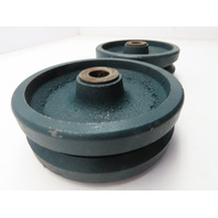 lot of 2 6" x 2" Cast Iron V-Groove Wheel w/ Roller Bearing for Angle Iron Track