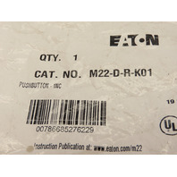 Eaton M22-D-R-K01 Red Momentary Push Button &oslash;22.5mm 1NC Contact 600VAC 10A