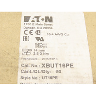 Eaton XBUT16PE Box of (50)DIN Rail Ground Terminal Blocks 600v 101a 16-4Awg 14mm