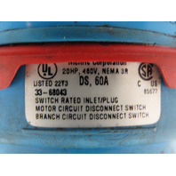 Meltric 33-68043 DS Switch Rated Inlet Plug 60A 480V 3Ph W/Angled Base 3R