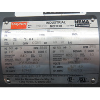 Dayton 2NKY7B 3 HP 208-230/460V 3540RPM 3PH 182T Frame TEFC Motor Inverter Duty