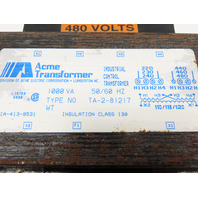 Acme TA-2-81217 1000VA 1KVA Control Transformer 220-480V Pri 110/115/120V Sec