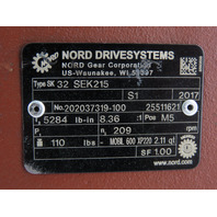 Nord SK 32 SEK215 Inline Gear Reducer 8.36:1 Ratio 160M / 160L Servo motor frame