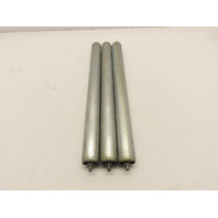 Qty 3 Hytrol Gravity Conveyor Rollers 1-3/8"OD 16"BF 1/4" Round Axle Galvanized