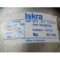 Iskra 8507622 AMP 2613 DC Motor 24V DC VDC 20 Amp 1700 RPM 1.7 KW with Brake