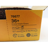 (Box of  25)3M Cubitron II 76677 Hookit 5"Cloth Disc 36+Grit Ceramic Hook & Loop